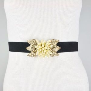 BCBG WAIST BLACK BELT FAUX PEARL FAUX DIAMOND GOLD TONE size 10 m medium